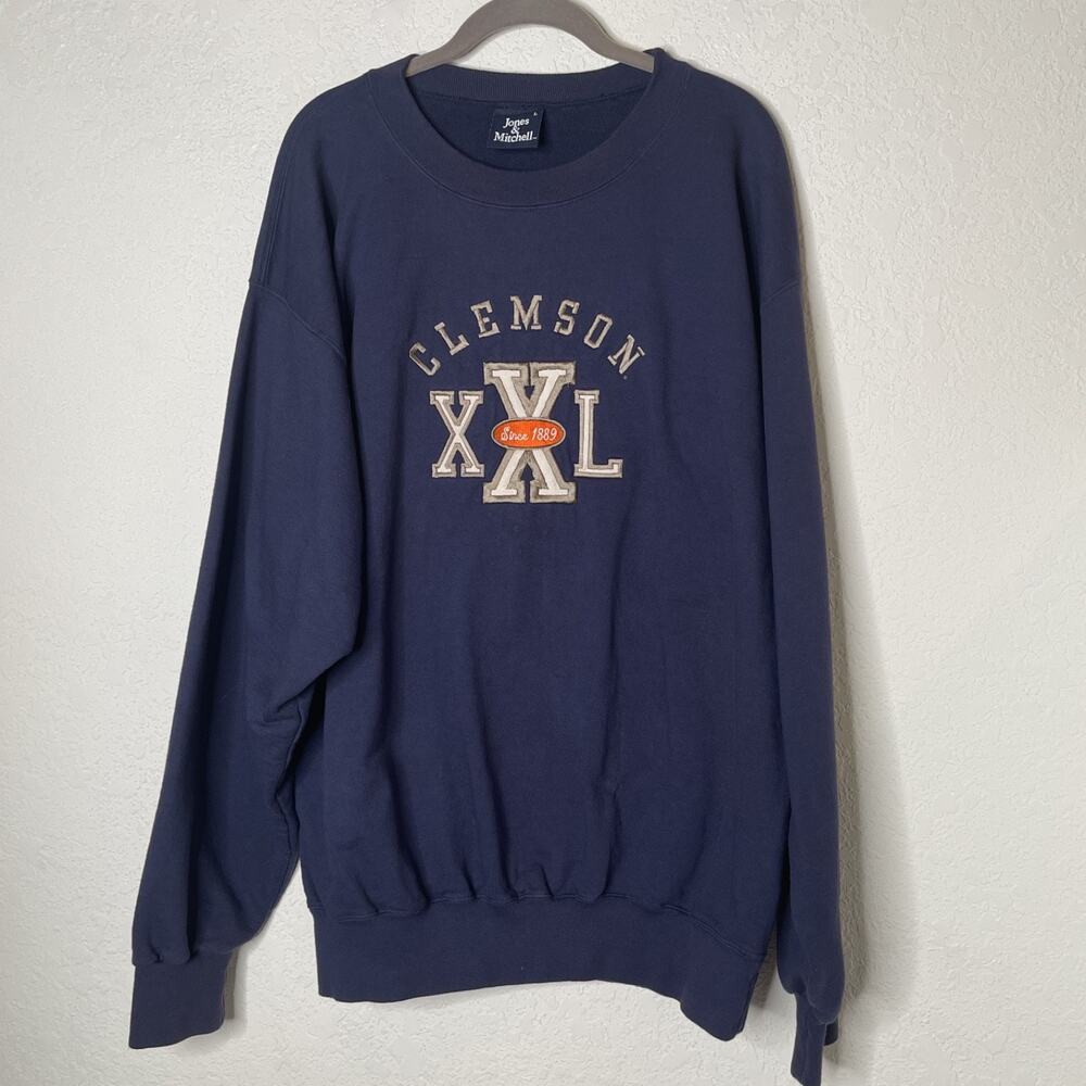 Jones & Mitchell Clemson University Pullover Sweatshirt Size L Blue Made In USA